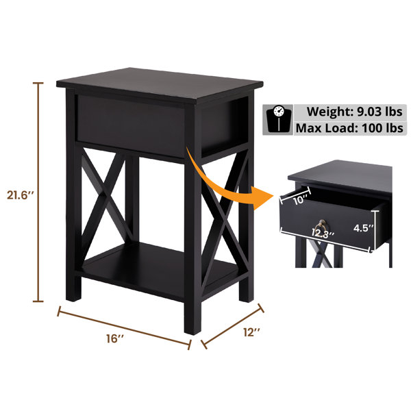 Breakwater Bay Perrins 1.8ft Small Night Stand with Storage Shelf and